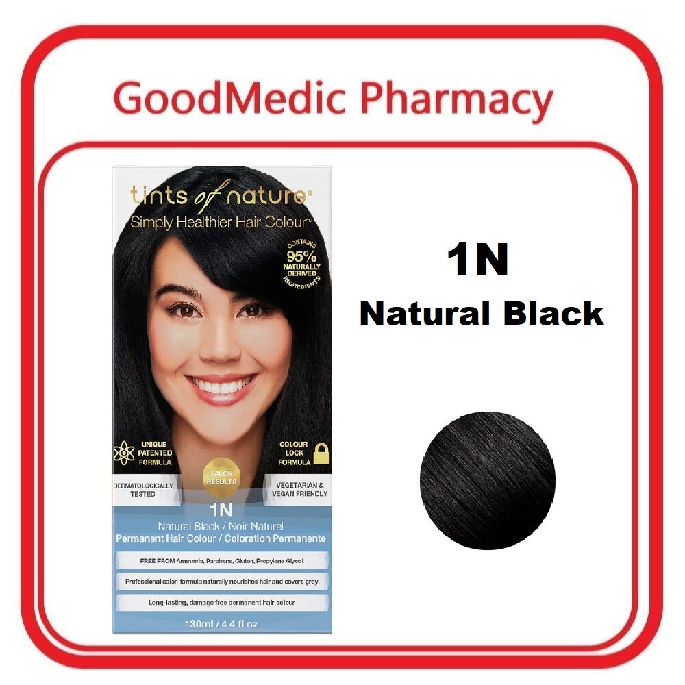 (Random FOC Shampoo 100 ml) Tints of Nature Permanent Hair Colour 1N - Natural Black (Organic)