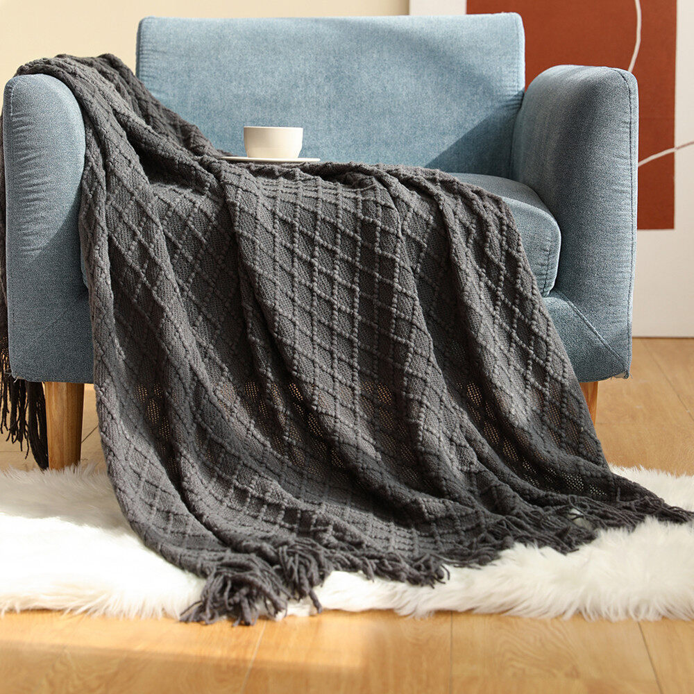 Nordic Sofa Blanket Cover Knitted Blanket Plaid Throw Tassels Bedspread Golden Blanket for Spring Su