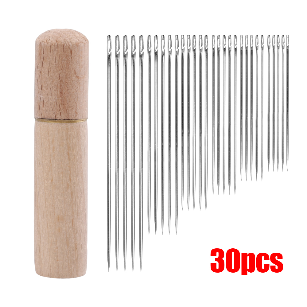 Polocat 12/30Pcs Side Hole Blind Sewing Needles Stainless Steel Elderly Needles Hand Sewing Stitching Pin DIY Home Self Threading Needle
