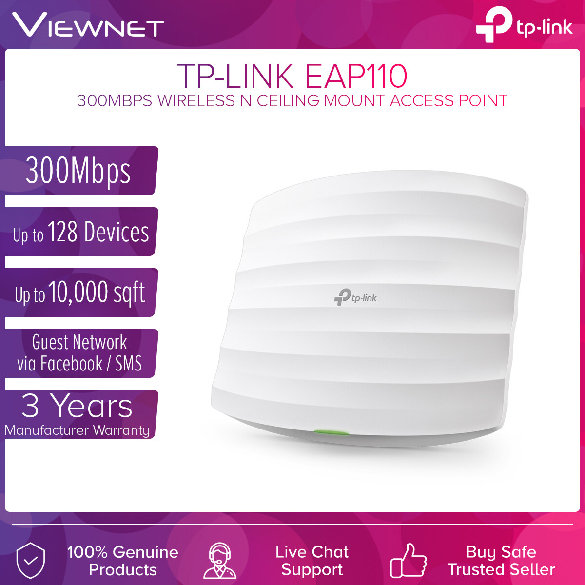 TP-Link EAP110 300Mbps Wireless Wifi Ceiling Mount Access Point EAP110