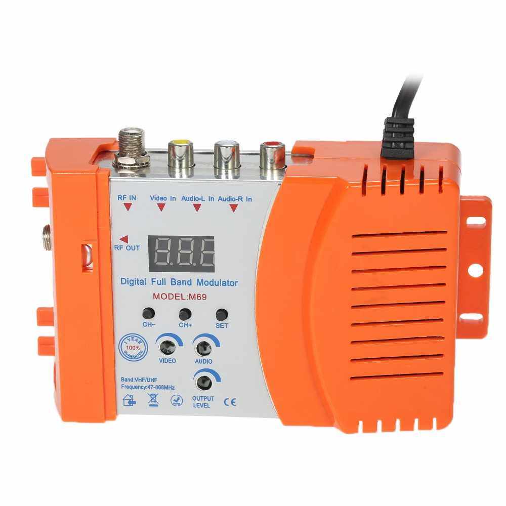 Compact RF Modulator Audio Video TV Converter RHF UHF Signal Amplifier AC120V (Orange)