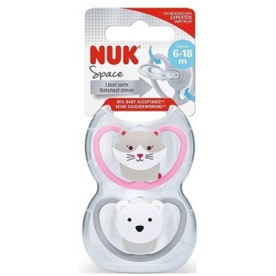 NUK Space Soother Silicone Twin Pack Pacifier 6-18M