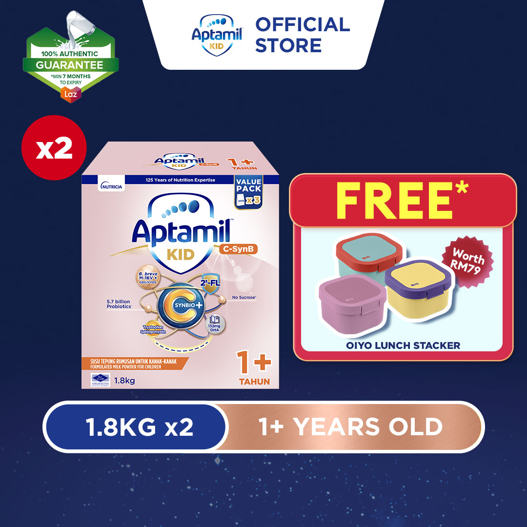 [VALUE TWIN PACK] Aptamil KID C-SynB Growing Up Formula - 1+ Years 1.8KG X 2 (Susu Milk Powder 奶粉)