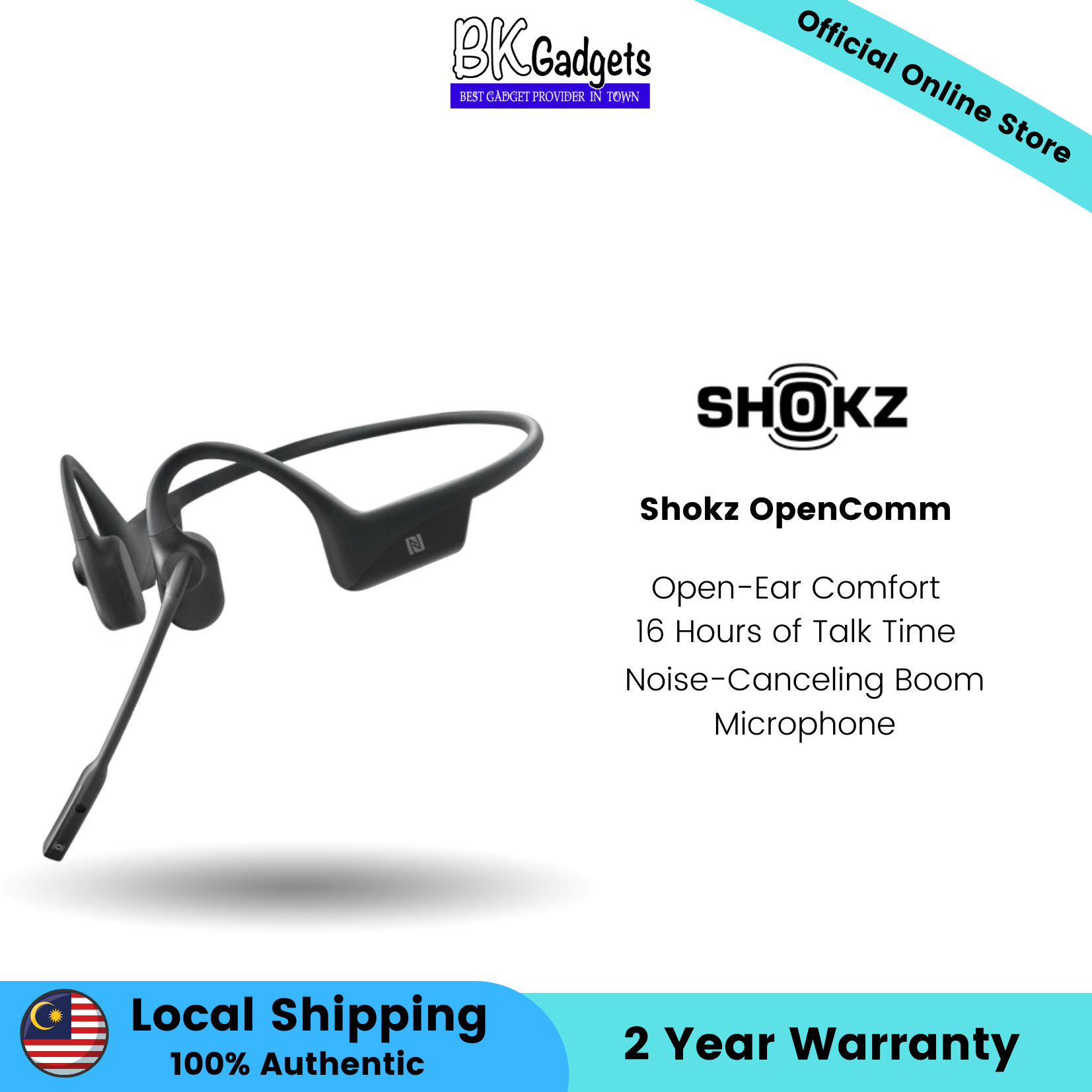 Shokz OpenComm - Open-Ear Comfort 16 Hours Of Talk Time Noise-Canceling Boom Microphone