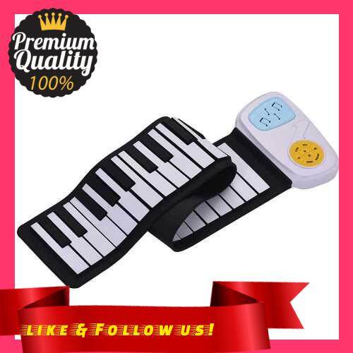 People\'s Choice Portable 49-Key Silicon Electronic Keyboard Roll-Up Piano Built-in Speaker With Cartoon Sticker for Children Kids (White)