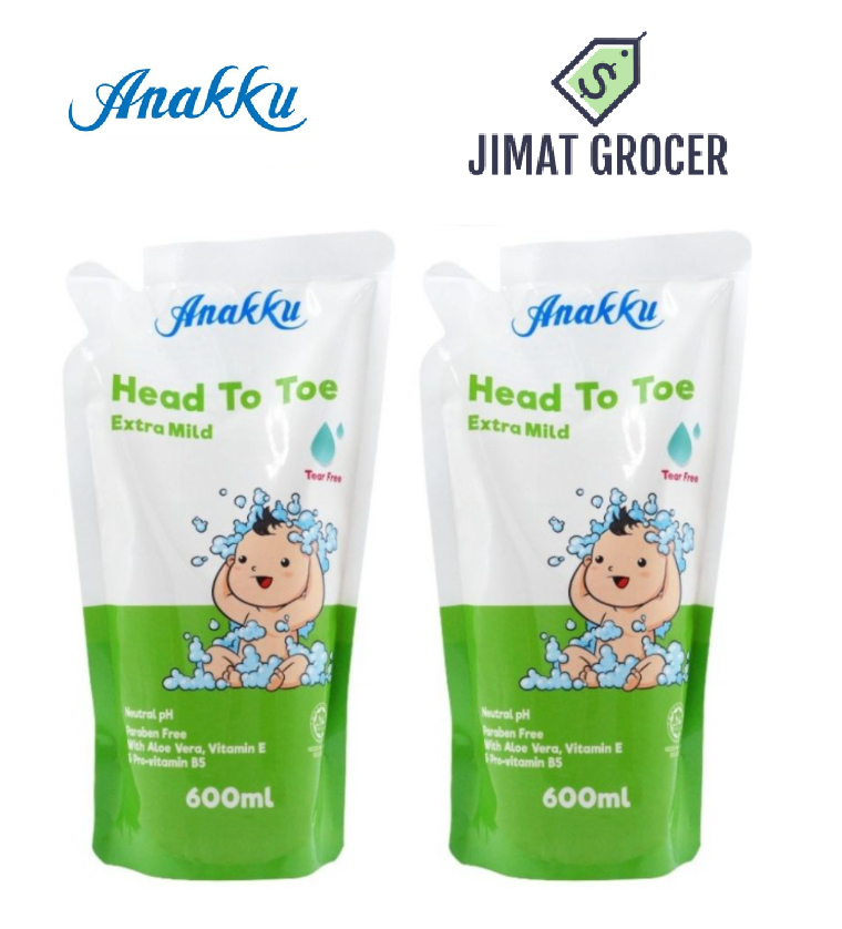 Anakku Baby Extra Mild Head To Toe Refill Twin Pack 600ML x 2