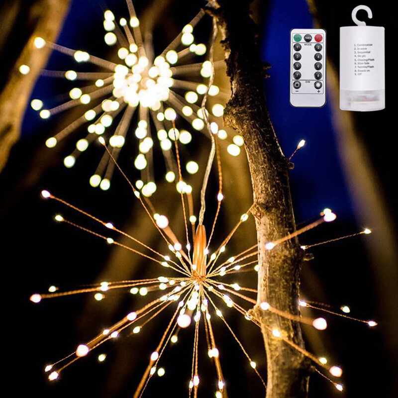 Đèn LED 200 năng lượng mặt trời 8 chế độ treo pháo hoa Starburst Đèn dây cổ tích Xmas