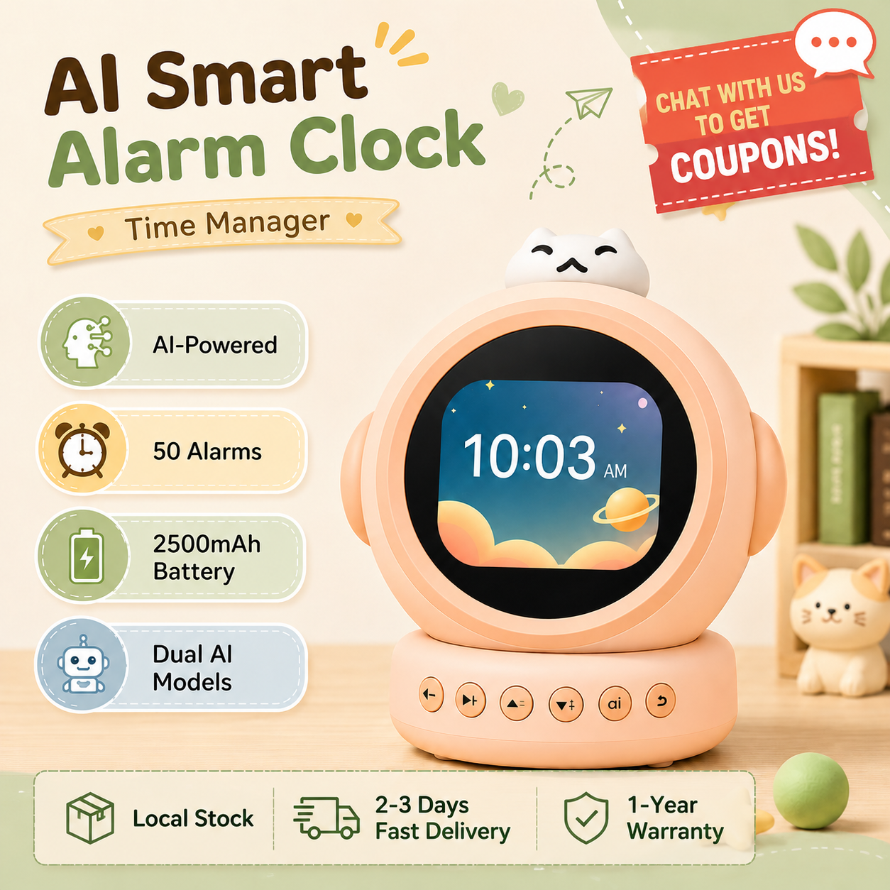 [FAST DELIVERY] LYNXZ Kids Smart Alarm Clock AI Companion Bluetooth Speaker Color Display Sleep Training Timer for Toddler Children Bedroom Kids Study Desk Homework Time Management