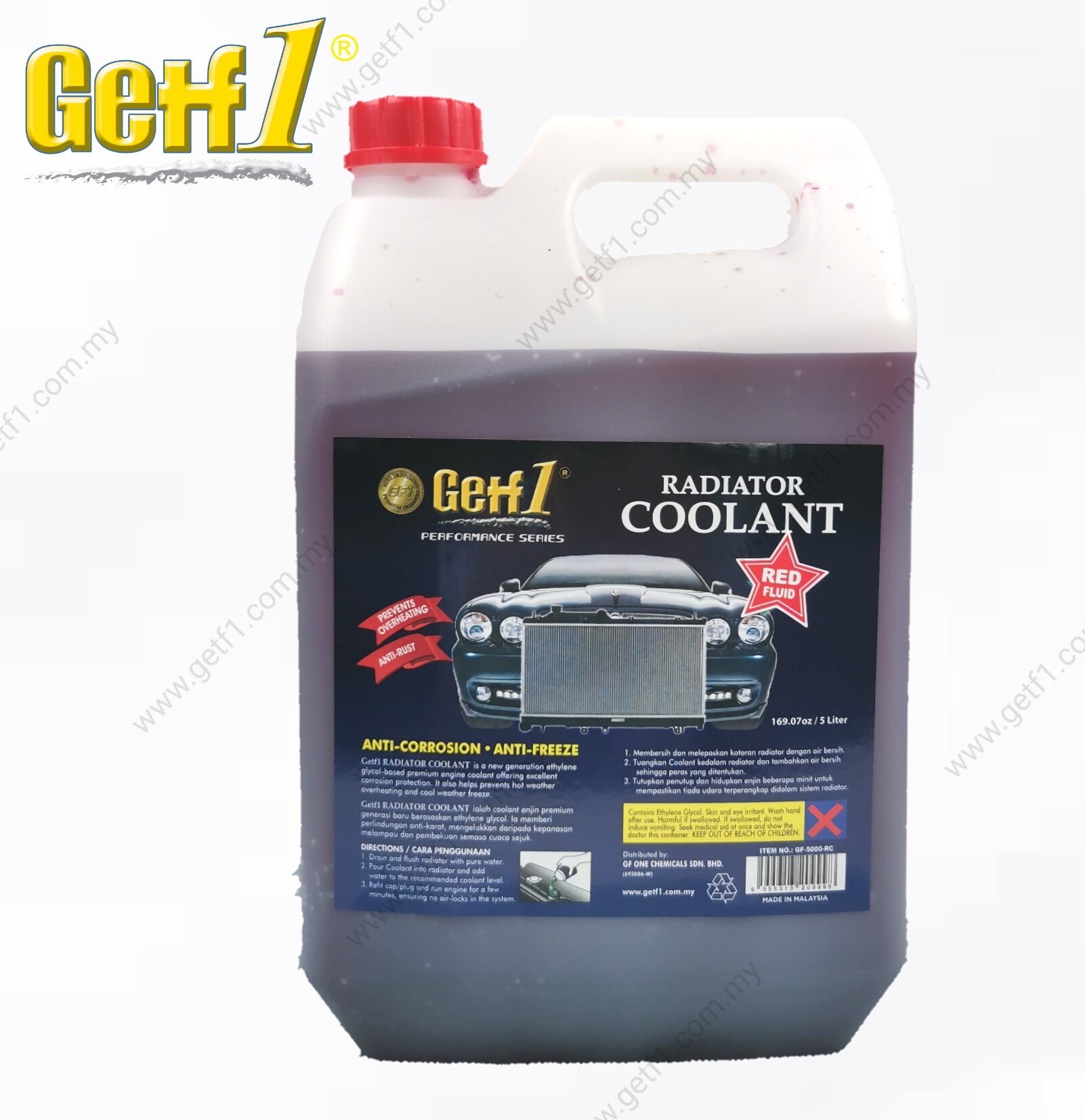 (Ready Stock)Car Care Red Color Radiator Coolant Getf1 5L Price