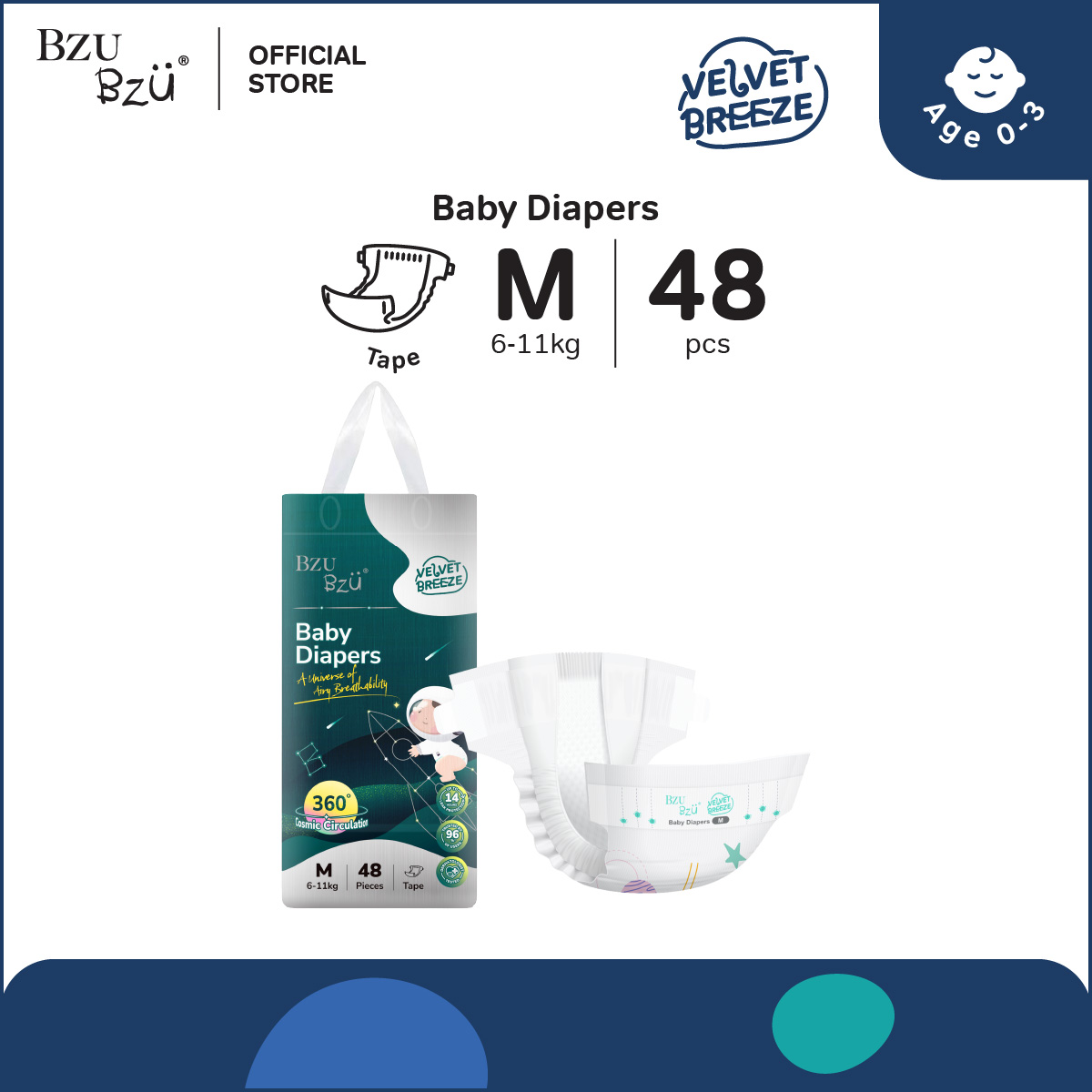 BZU BZU VelvetBreeze Baby Diapers Tape