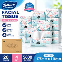 【20 Packs】Botare 5600 Sheets 4-Ply Facial Tissue 118*175mm tissue paper Air-Cushion Deluxe Comfort Thick for Family Use