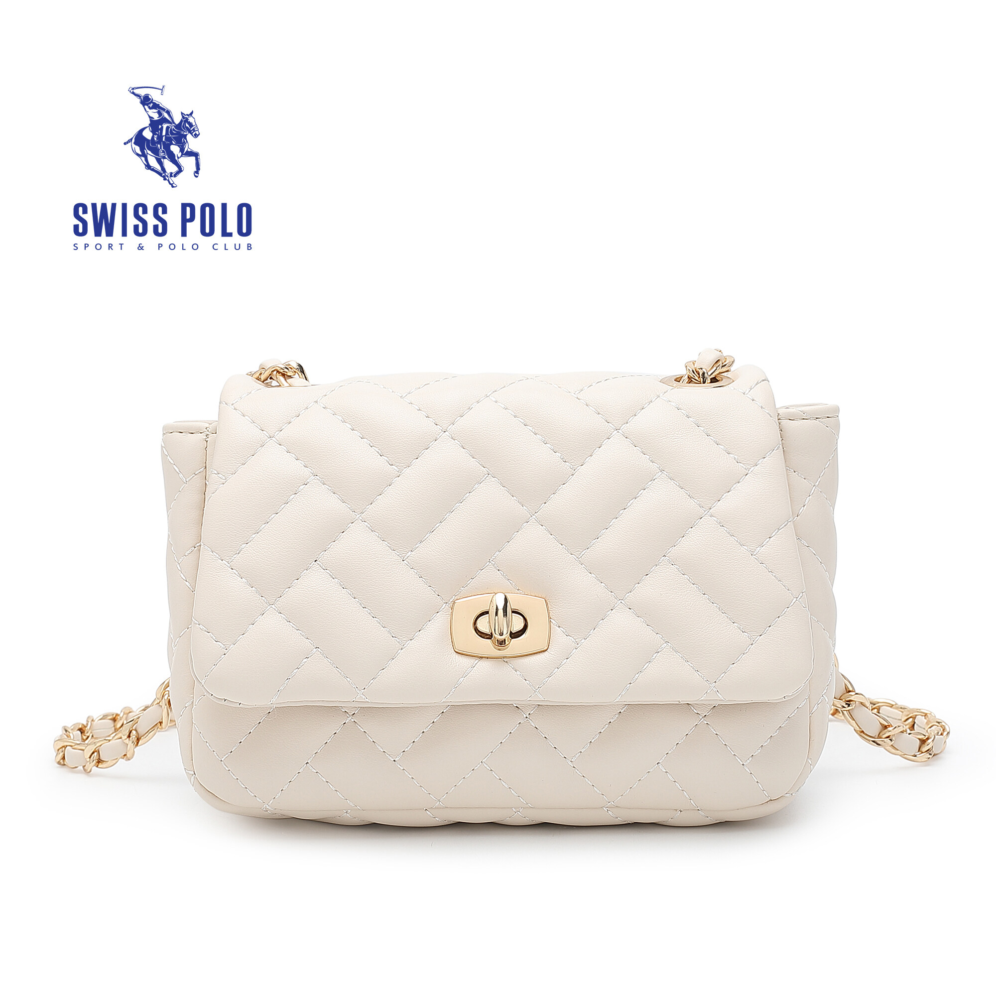 SWISS POLO Ladies Chain Quilted Sling Bag HHC 9374-2 WHITE