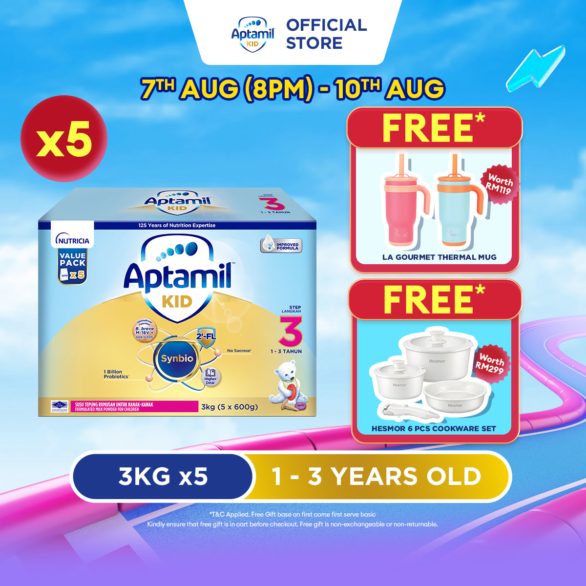 Aptamil KID Step 3 Growing Up Formula 1 - 3 years 3kg x 5 (Susu Milk Powder 奶粉)