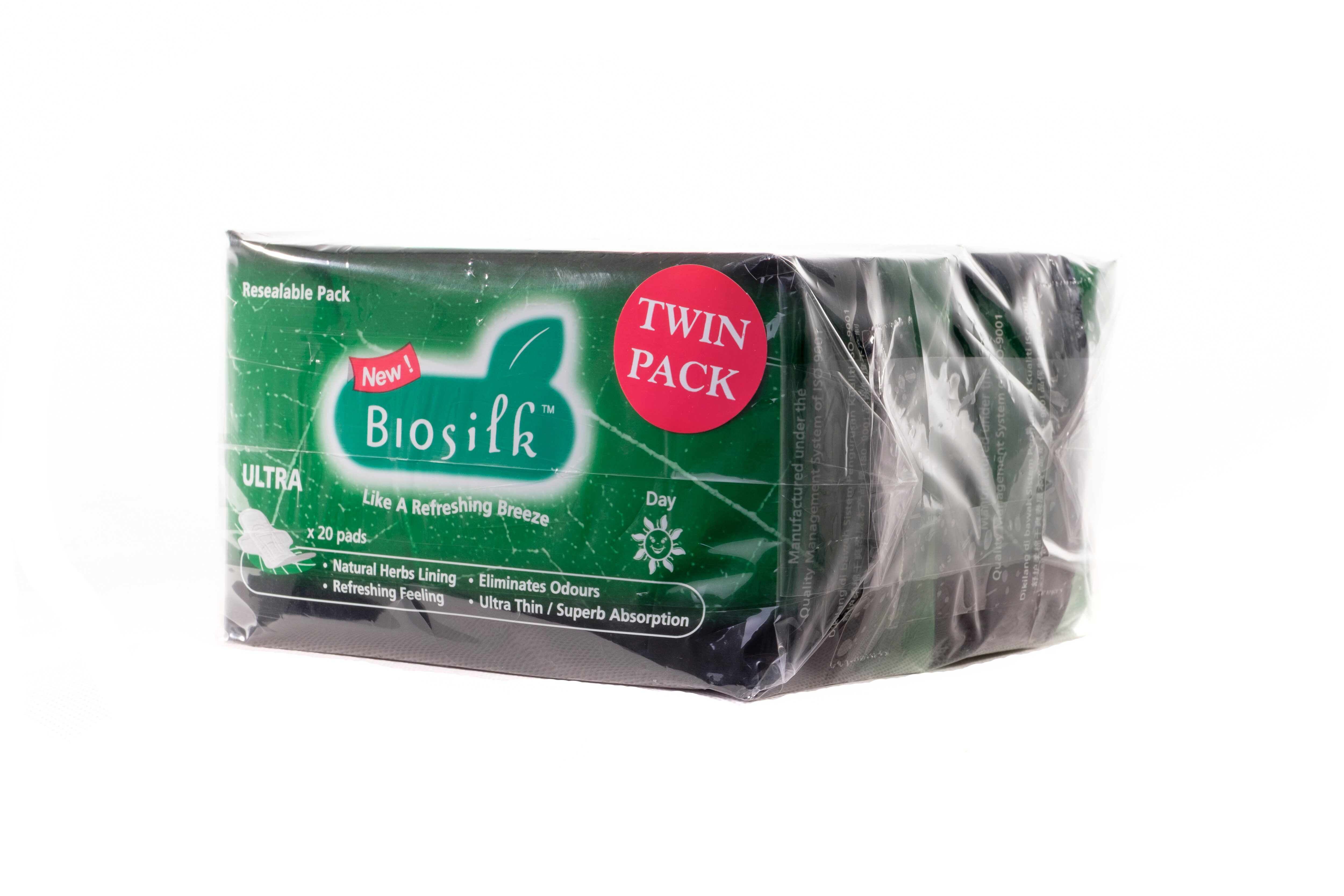 Biosilk Herbal Ultra Dayuse Twin Pack Sanitary Napkins / Pads 24cm x 20's x 2
