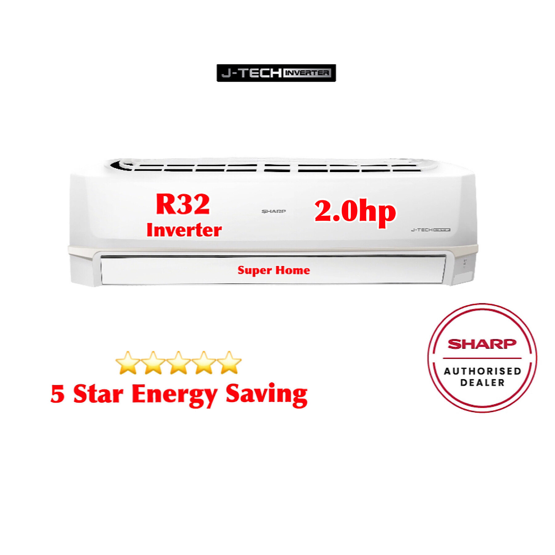 Sharp R32 J-Tech Standard Inverter Aircond AHX18VED & AUX18VED 2.0hp R32 Inverter Air Conditioner - 5 Star Energy Saving