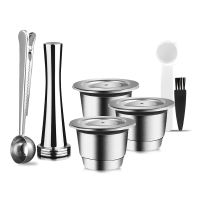 【i Cafilas】[NESC01] Reusable Coffee Capsule Coffee Pods Filter Refillable Stainless Steel Coffee Filters With Tamper Espresso Coffee Crema Maker for Nespresso Machine B Coffee machine Hibrew Inissia C40D40 LattissimaTouch