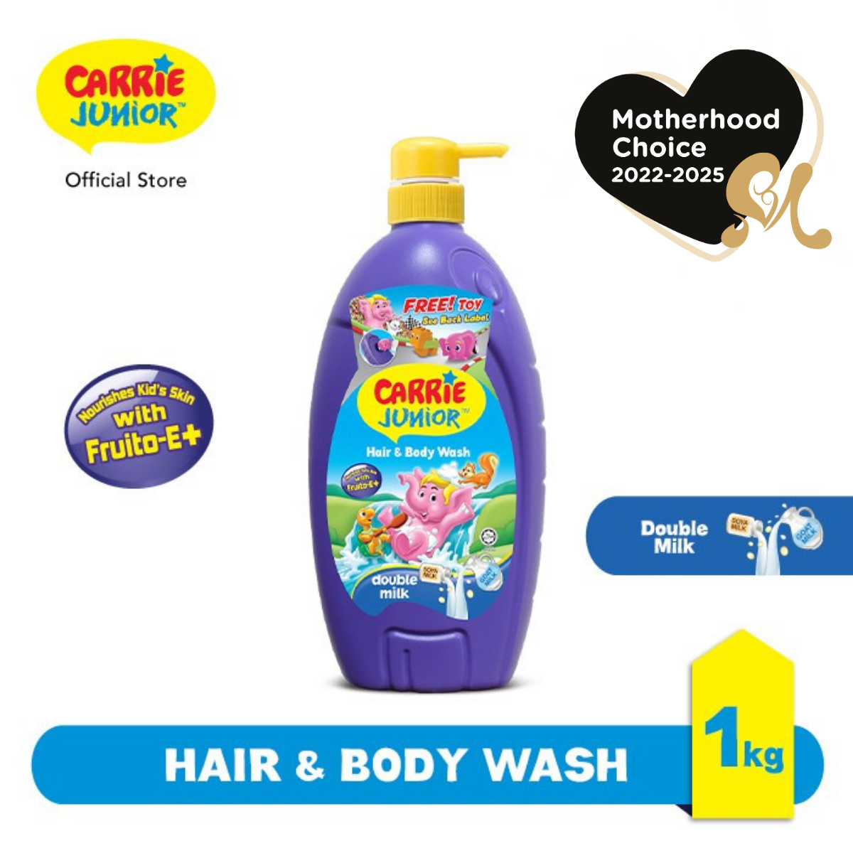 CARRIE JUNIOR Hair & Body Wash - Double Milk [1000g/500g/700g] [New Toy] Nourishing & Moisturising Skin | Kids Shower