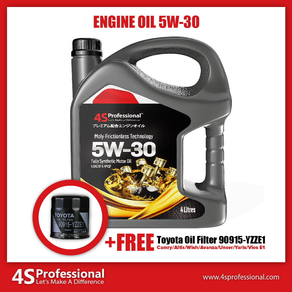 (FREE GIFT) 4S Professional™ Fully Synthetic 5W-30 Engine Oil API SP - 4L + Toyota Oil Filter