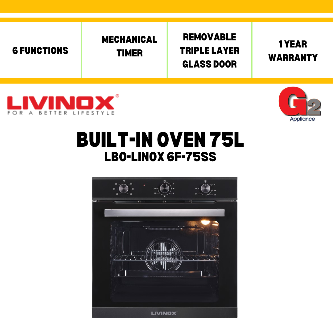 Livinox [Authorised Dealer] Built-in Oven 75L LBO-LINOX 6F-75SS-Livinox Warranty Malaysia