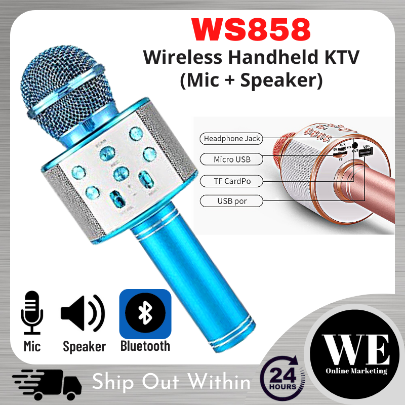 (Ready Stock) Wireless Bluetooth Handheld Karaoke (Microphone + Speaker) WS858 ? 2in1 Singing KTV Mic Mikrofon Nyanyi Lagu Music Stereo Home Studio Party USB Player