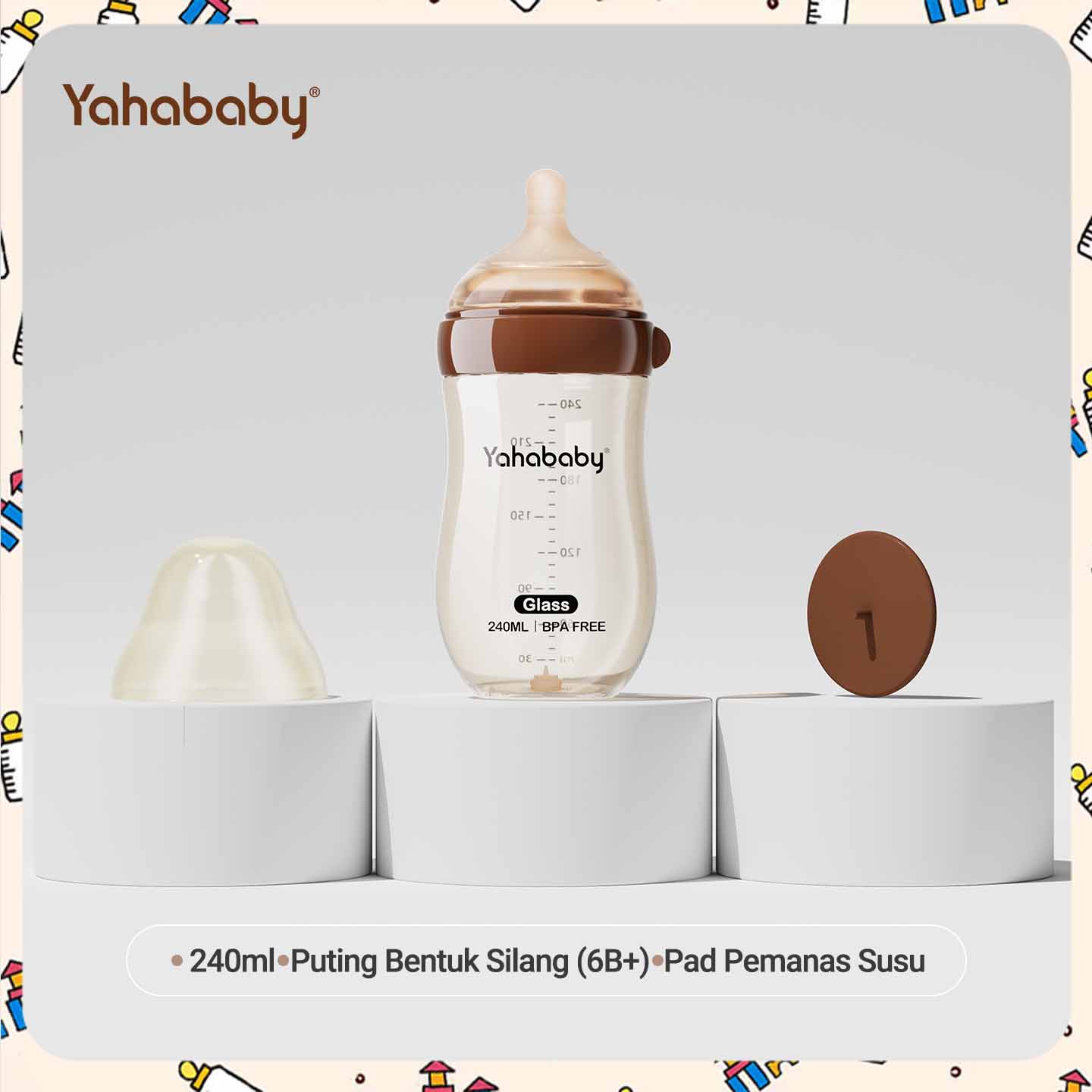 YAHABABY Anti Colic Wide Neck Glass Milk Bottle BPA Free 160ml/240ml for Newborn Babies