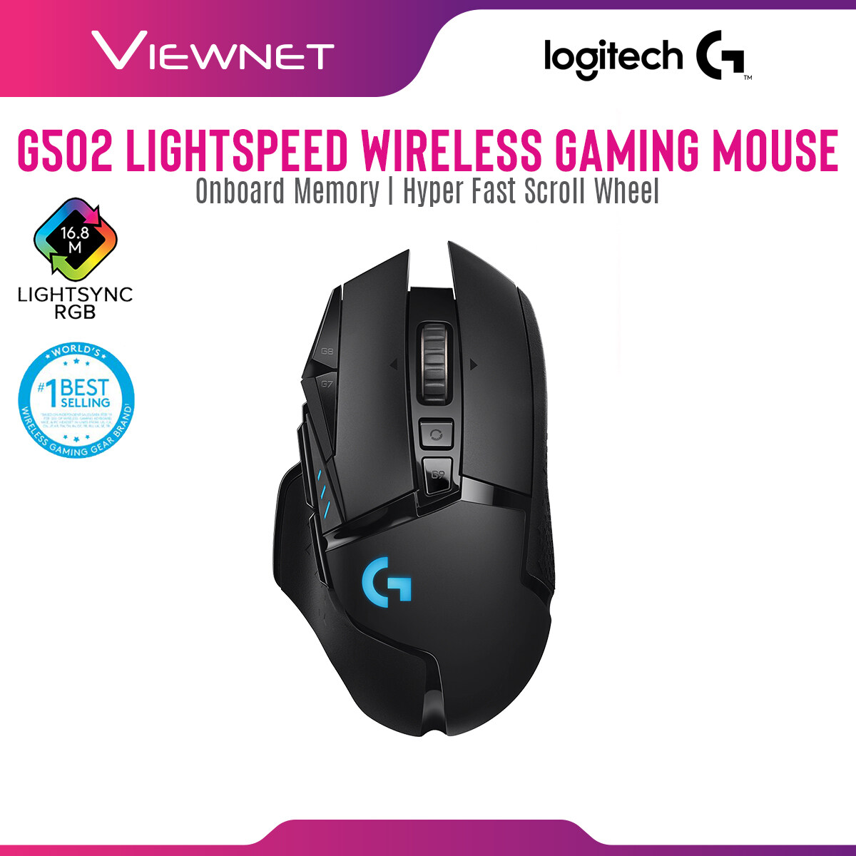 Logitech Wireless Gaming Mouse G502 Lightspeed with Hero 16k Sensor, Lightsync RGB, Hyper-Fast Scroll Wheel, Onboard Memory, Lightspeed Wireless Receiver (910-005569)
