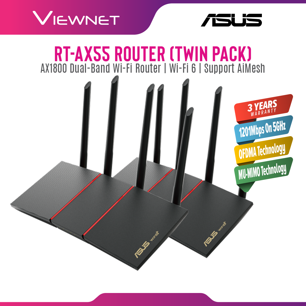 [ðŸš€ Ready Stock / Fast Shipment] ASUS Router RT-AX55 AX1800 Dual Band AI-Mesh WiFi 6 Router OFDMA MU-MIMO RT AX55
