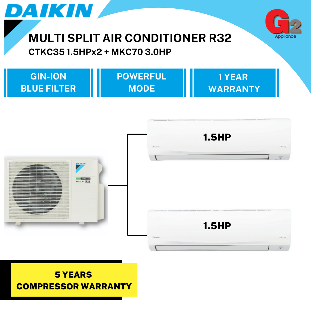 DAIKIN MULTI-SPLIT AIR COND INVERTER (R32) MKC-70RVM 3.0HP + 2 UNIT 1.5 HP CTKC35RVM [READY STOCK]