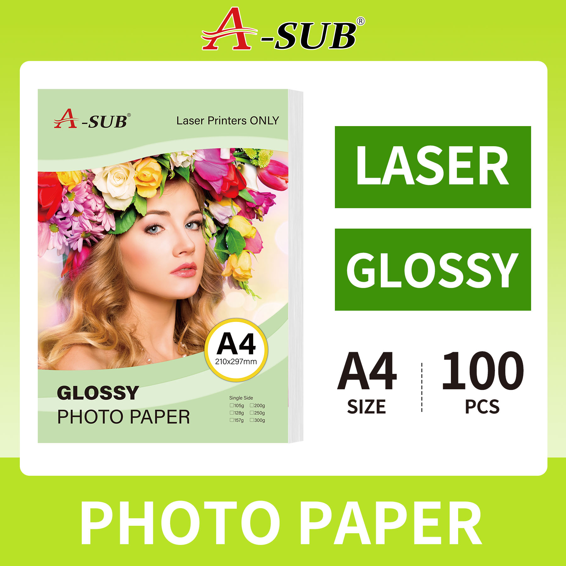 【Laser Glossy Paper】A-SUB Glossy Photo Paper A4 157gsm/200gsm Suitable for LASER Printer 100sheets