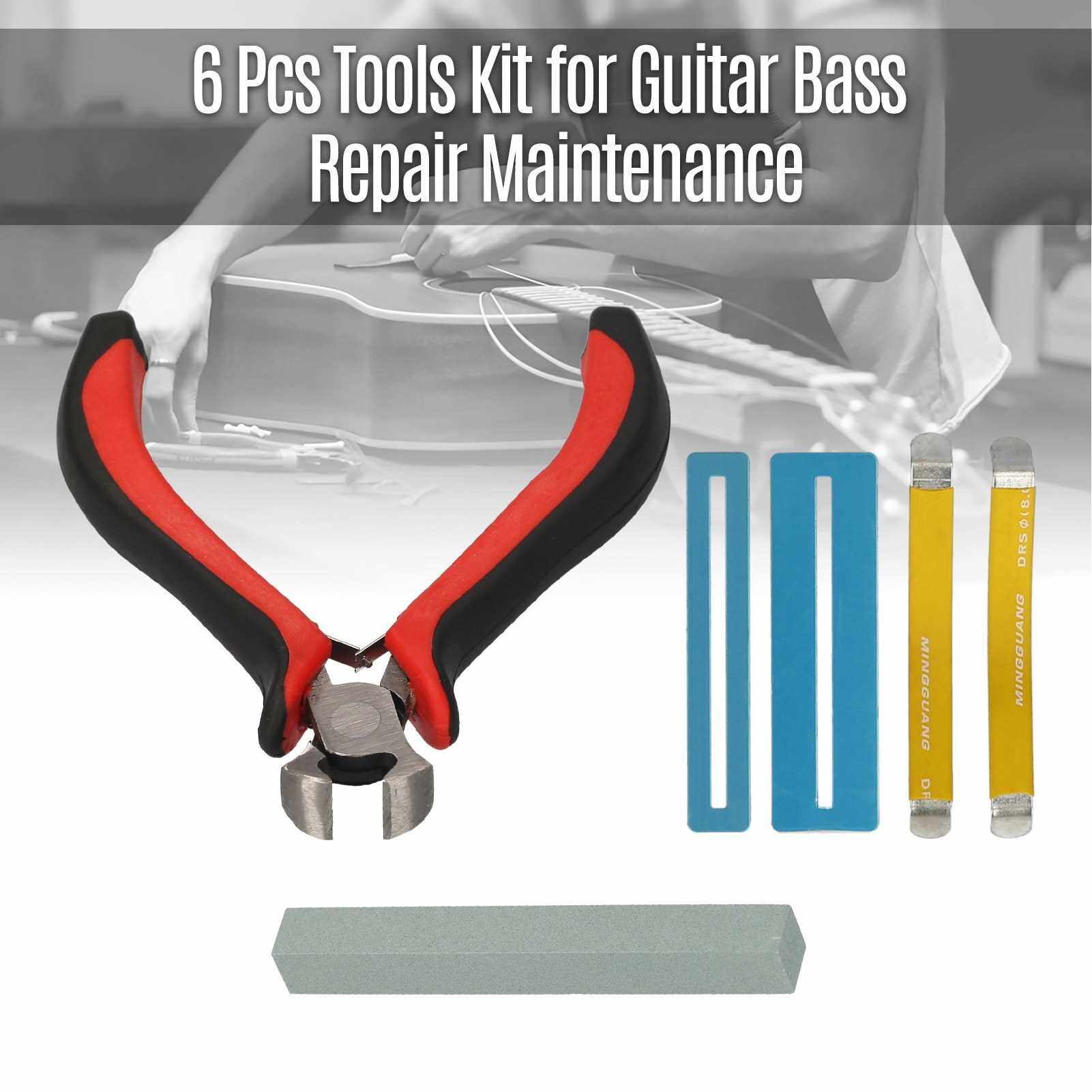 6Pcs Guitar Tools Kit Repair Maintenance Tool for Guitar Bass Luthier 2 String Separators, 2 Fingerboard Protectors, 1 String Cutter Plier, 1 Sanding Stone (Standard)