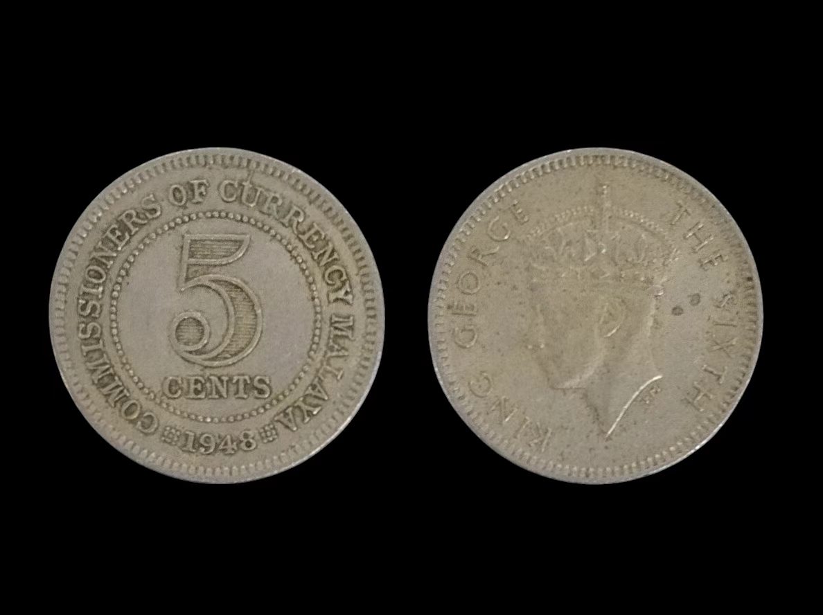 Coin Lama～马来亚 男王 Malaya King 5 Cents (Random Year) (Condition EF / Boleh Tengok) (1Pcs Price) (Original Coin) (Syiling Asli)