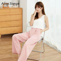 Alisa.Sonya High Waist Suit Pants Elegant Formal Trousers Straight Luxuary Silky Soft Fabric Women Wide Leg Palazzo Pants