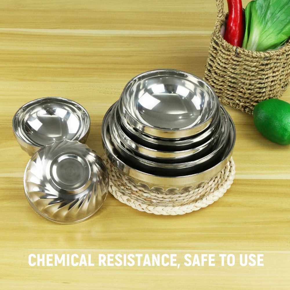 Stainless Steel Bowl Anti-Scald Double-Walled Thermal Insulation Bowl Non-Slip Soup Bowl Cereal Bowls Anti-Breakage (Silver)