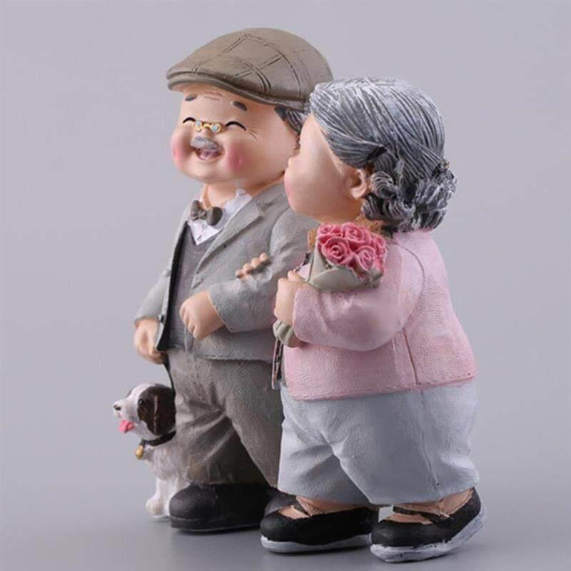 [LeY Xuan] Creative Grandparents Lover Figurines Couple Miniature Ornaments Resin Old Parents Crafts Wedding Anniversary Gifts Home Decor
