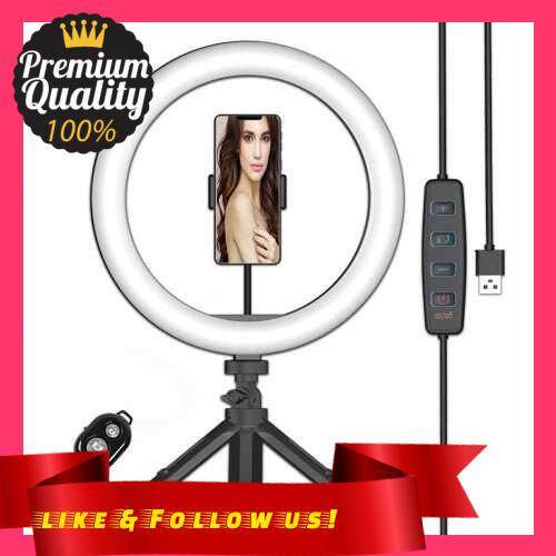 People\'s Choice 10 Inch LED Ring Light Kit USB Powered 3 Color Temperature Dimming with Ball Head Phone Holder Desktop Tripod Shutter for Makeup Live Streaming Selfie Photography Vlogging Video Recording (Black)