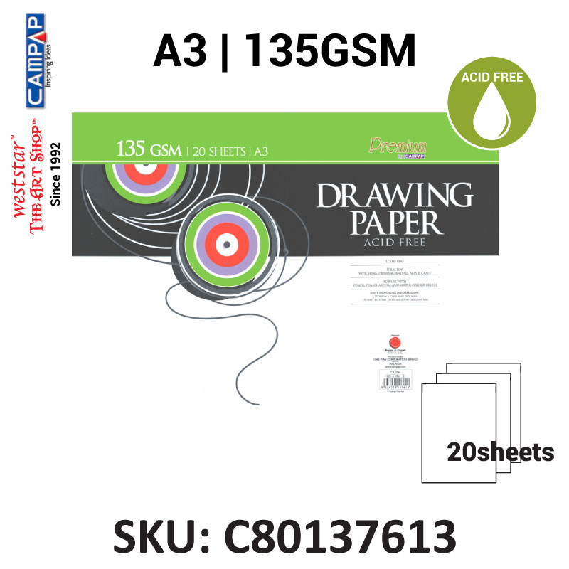 [Weststar TAS] A3 Campap Drawing Paper 20sheets Drawing Block | 135gsm 165gsm 200gsm (ACID FREE)