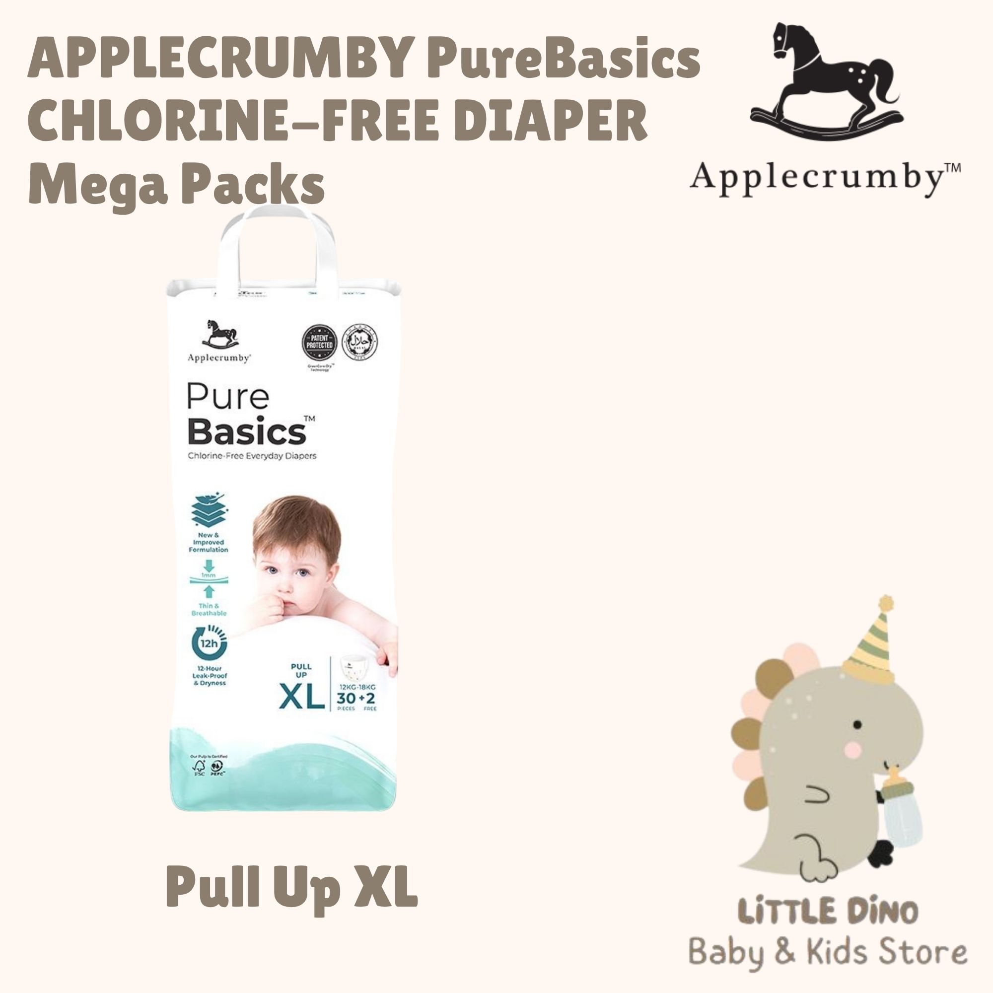 Applecrumby Pure Basic Chlorine Free Premium Baby Diaper