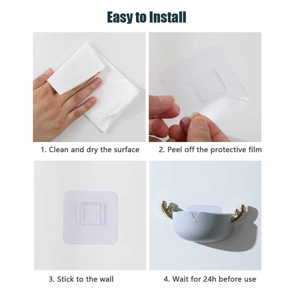 BEST SELLER Adhesive Soap Box Easy to Drain Wall Mounted Soap Dish Holder Cute Deer Horn Shape Seamless No Drilling Installation Bathroom Kitchen Organizer for Soap Brush Bracelet Hair Band (White)