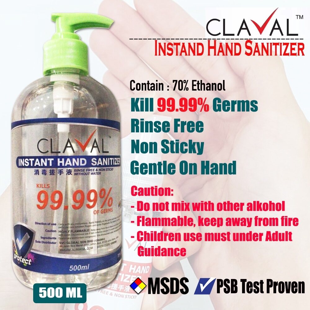 [READY STOCK] CLAVAL 500ml Gel Type INSTANT HAND SANITIZER 70% ALCOHOL HAND WASH, ANTI BACTERIA