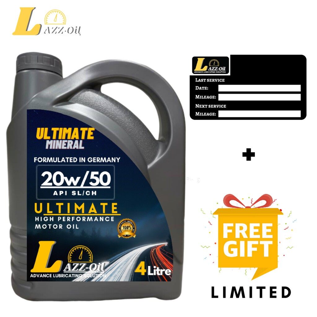 Lazz-OiL Mineral Engine Oil 20w50 4Litre (Free 1 Mileage Sticker )