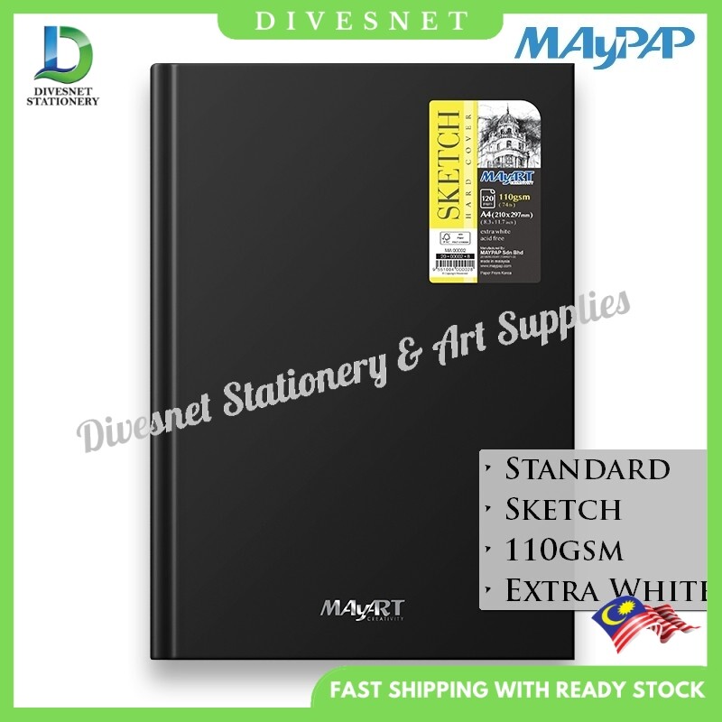MayArt 120s 110gsm Hard Cover Sketch Drawing Book A3 (MA00001) / A4 (MA00002) / A5 (MA00003)