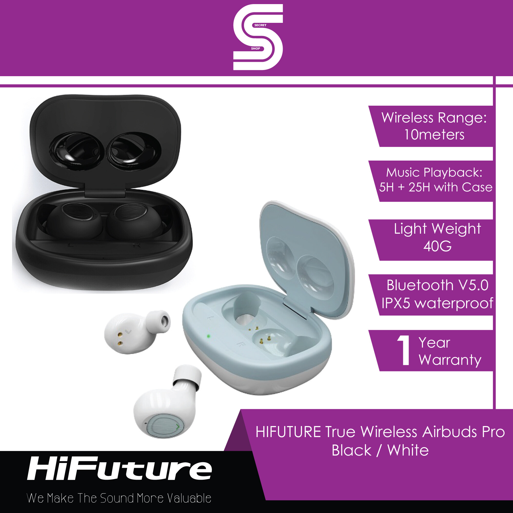 HIFUTURE True Wireless Airbuds Pro - Black/White