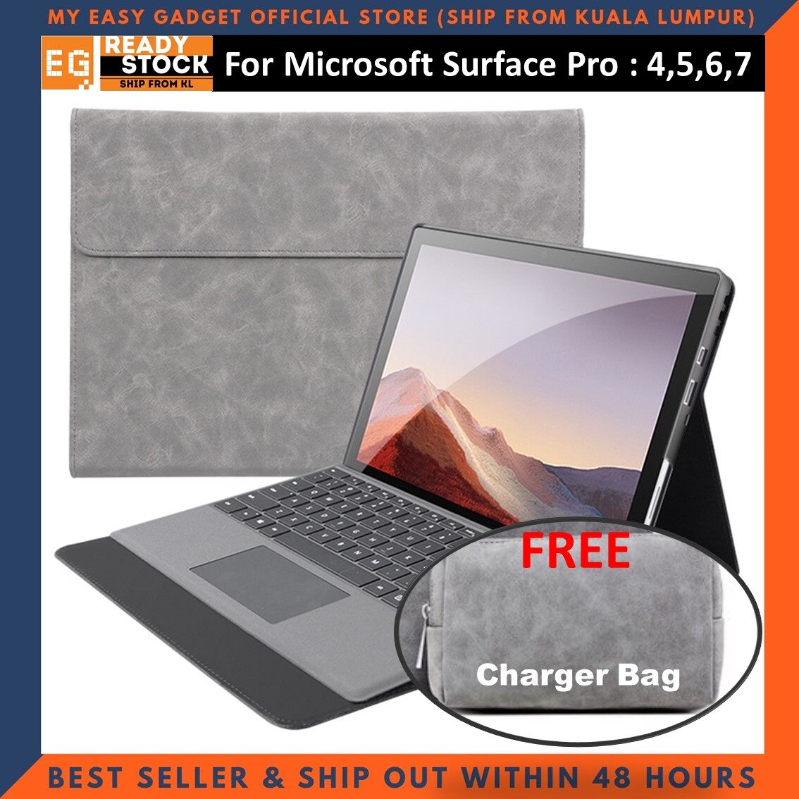 Microsoft Surface Pro 7+ 7 6 5 4 Cover Premium Leather Good Quality Case Laptop Stand Flip Cover (Give POUCH)