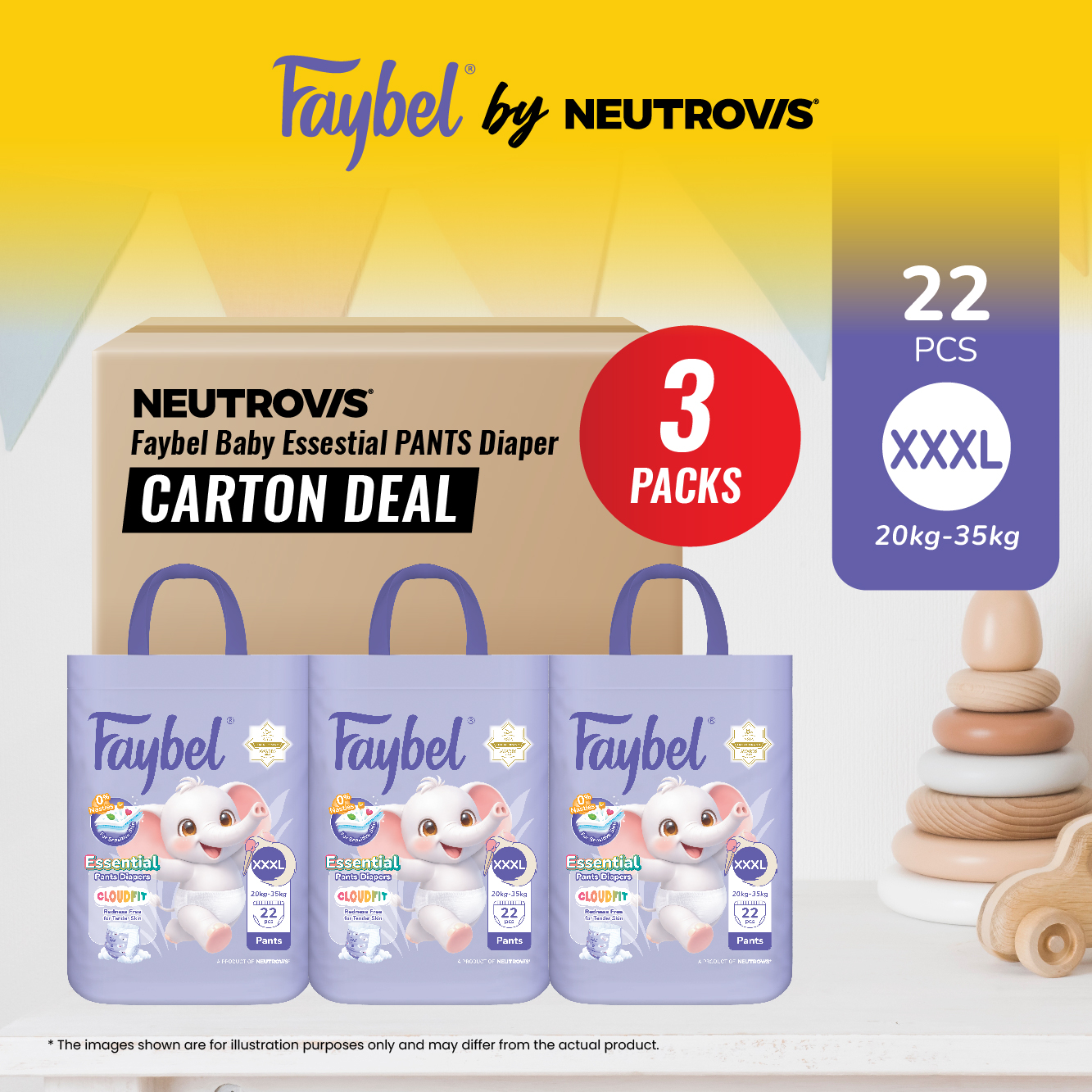 [3 PACKS BUNDLE DEAL] Faybel by Neutrovis Baby Essestial PANTS Disposable Baby Diaper - PANTS Series