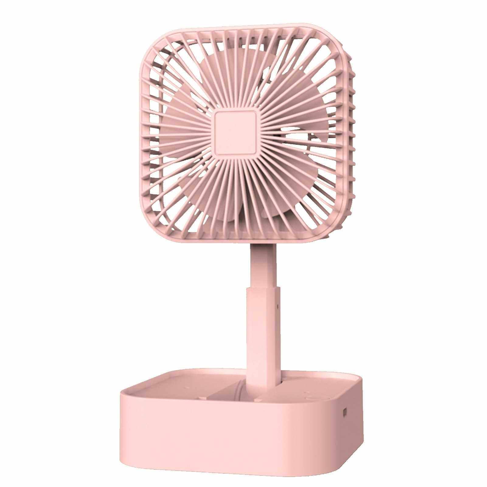 USB Fan Portable Fan Mini Fan Desk Fan Charging Fan with Base Folding Fan Three-speed Fan (Pink)