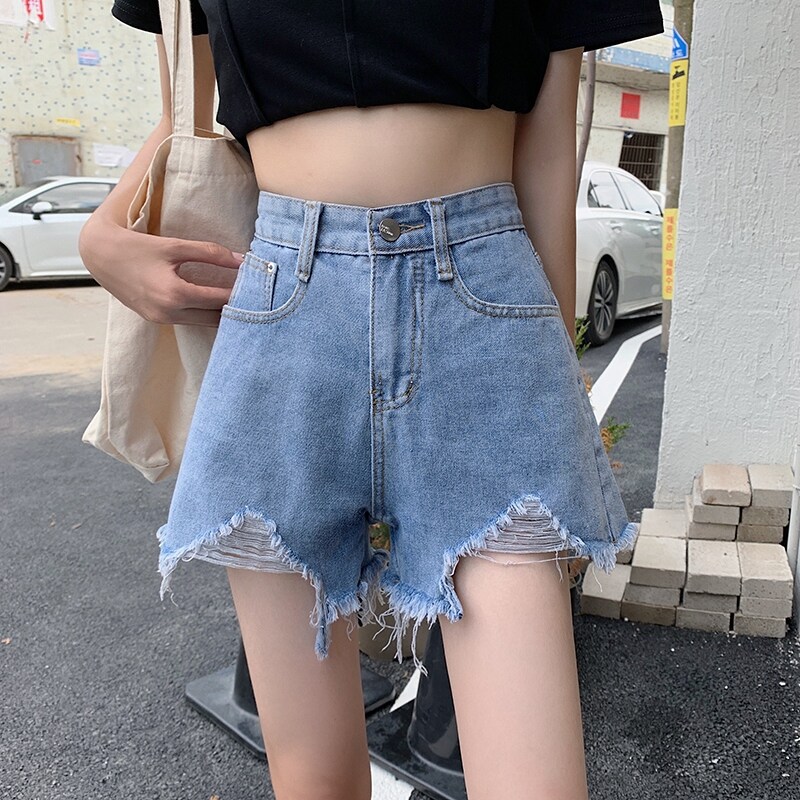 【Casual】 Burr Edge Blue Denim Super Short Shorts Women 39;s Spring Summer New Hot Girl Street Casual Cargo Vintage A-line Hip Shorts Female Casual