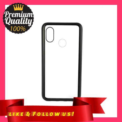 People\'s Choice Metal-rimmed Mobile Phone Case Hardened Glass Magnetic Adsorption Protection Smartphone Cover Bumper Luxury Aluminum Frame Cases for Xiaomi 8 (Black)