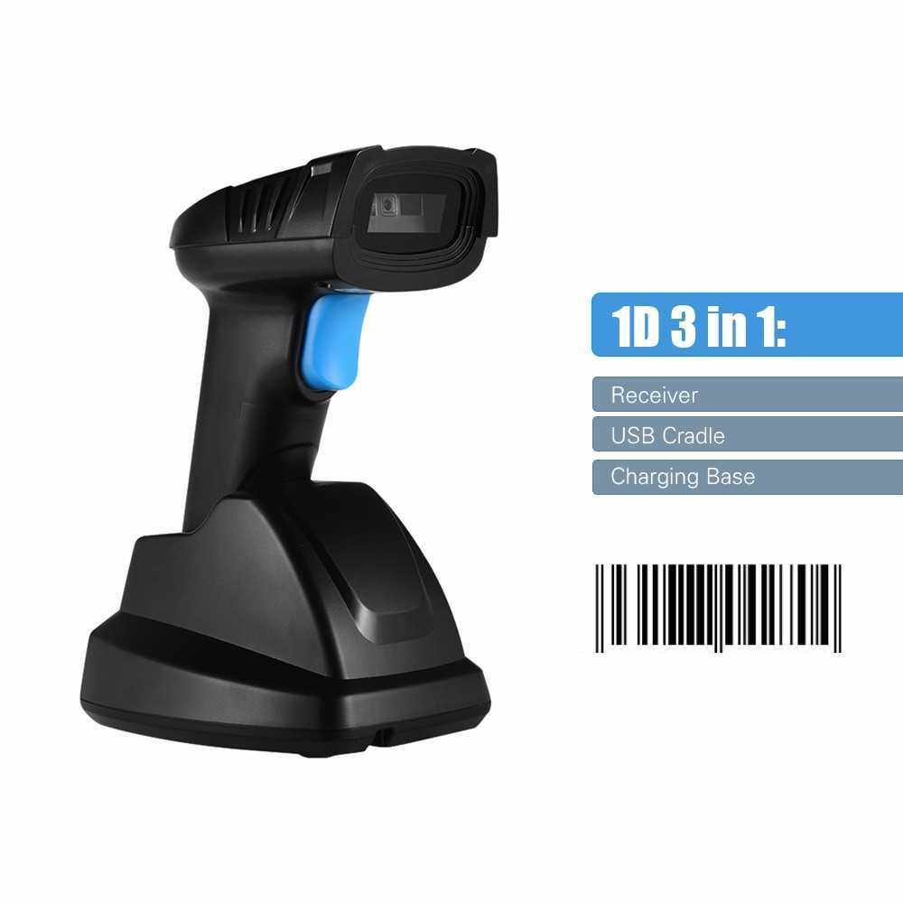 Aibecy Handheld 1D Wireless Barcode Scanner Bar Code Reader with USB Cradle Receiver Charging Base 100m Long Transmission Distance for Supermarket Retail Store Warehouse (Black)