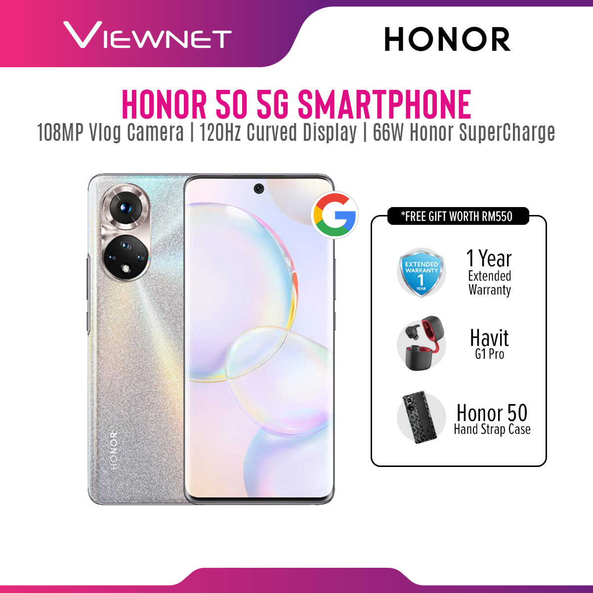  HONOR 50 (8GB+256GB) - 1+1 Year Warranty 