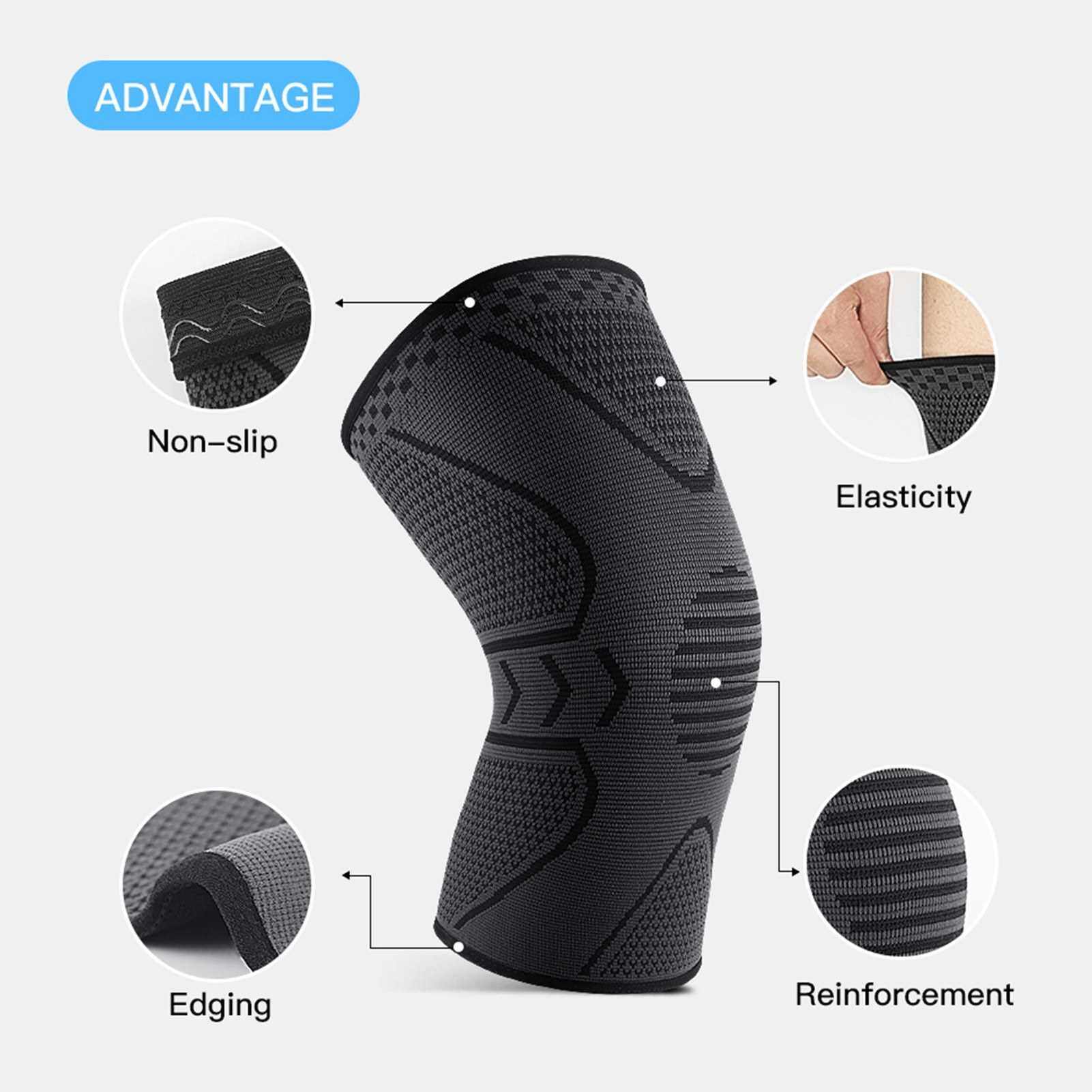 BEST SELLER 1PCS Kneepads Knee Support Protector with Silicone Design and Flexible Elastic Fitness Soft Breathable for Outdoor Activities Hiking Climbing Running Cycling Yoga (Red)